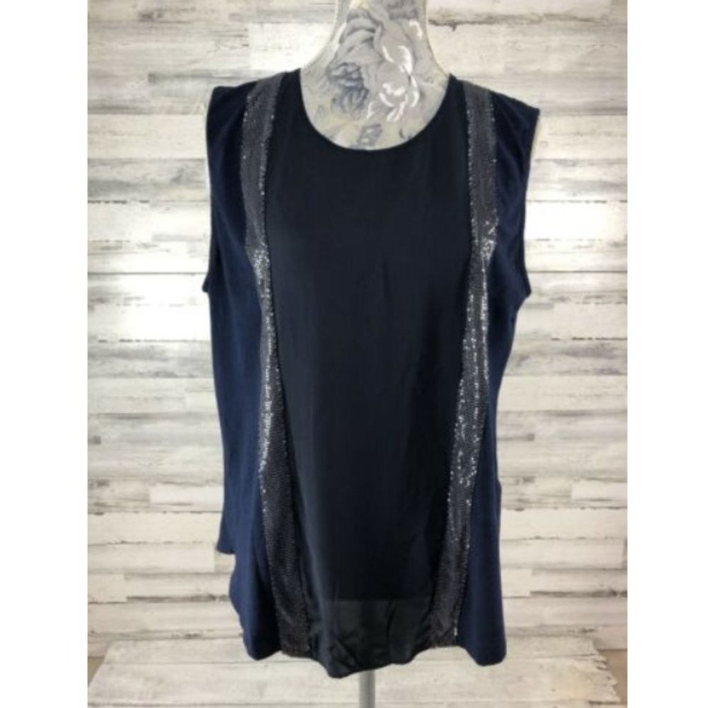 J Crew sz XL Chainmail Stripe tank top Blue Panel